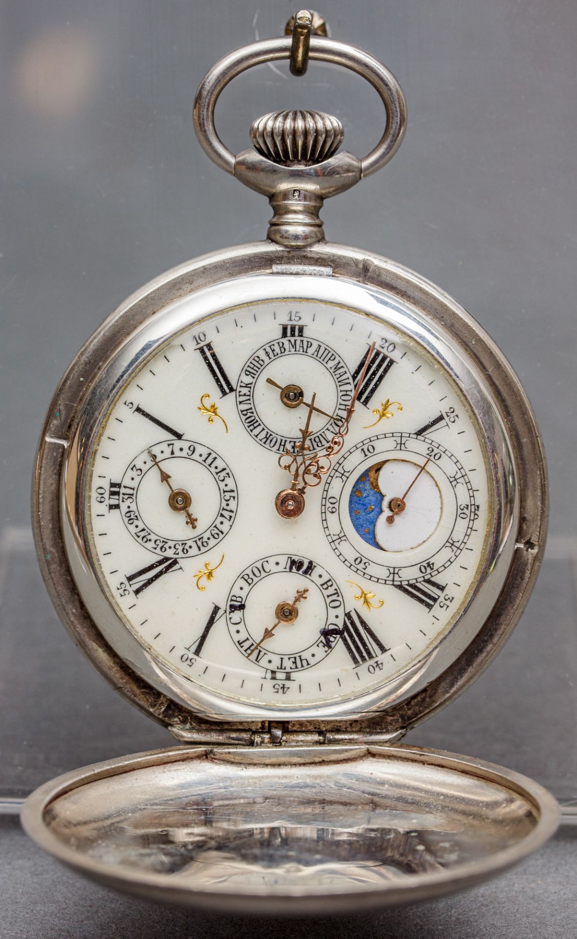 Savonette Anker Kalender Uhr, um 1900, 875er Silber