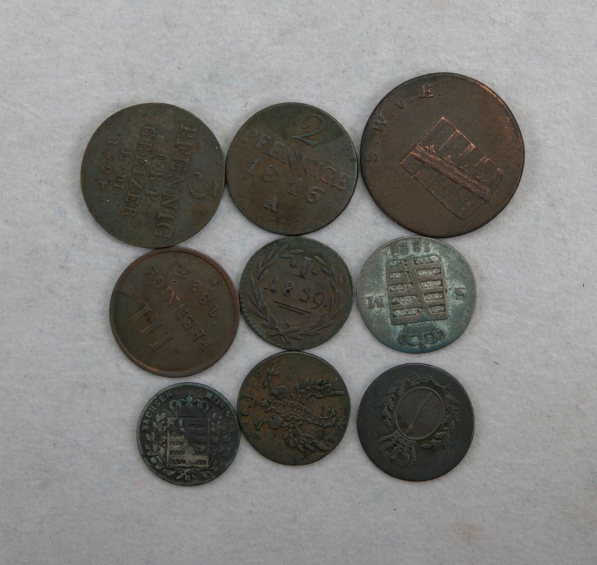 9 deutsche Kleinmünzen, A. 19. Jh.