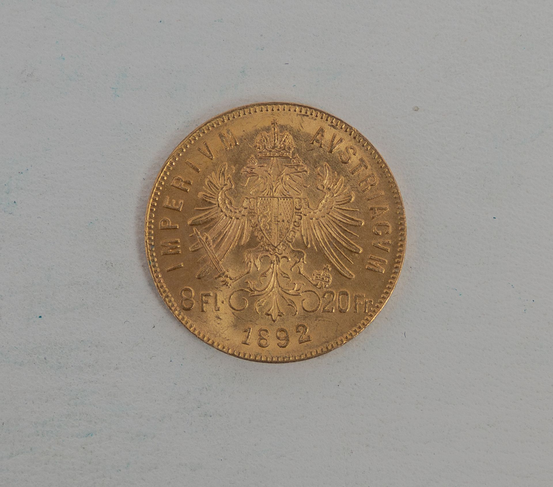 Goldmünze, 8 Florin/20 Franken, 1892, Österr., Franz Joseph I. - Image 2 of 2