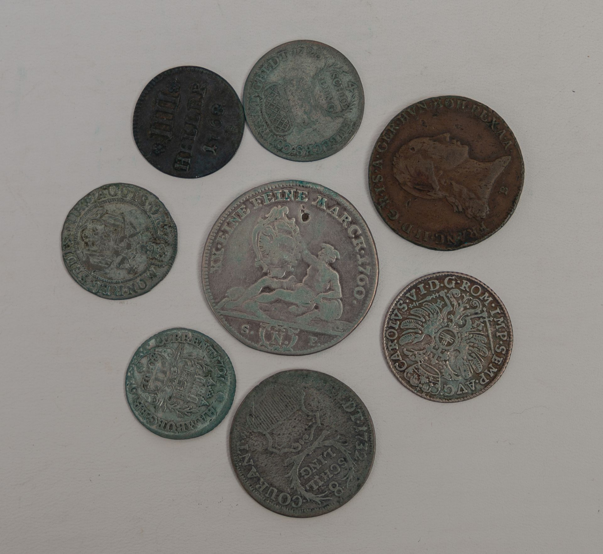 Acht Münzen des Römisch-Deutschen Reiches/Habsburg, 18. Jh.