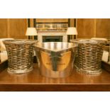 A contemporary chromium plate Moet & Chandon branded twin champagne bucket together a pair of silver
