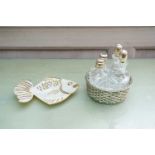 A contemporary Italian silver cruet stand by Italia Sacchi, formed of a woven silver basket with