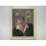 A 20th century European school, portrait study of a gentleman in a cloistered interior, oil on