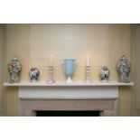 A collection of decorative ceramics to include a pair of Gien faïence table candlesticks, a pair