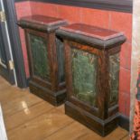 A pair of 18th century style scrambled and painted rouge marble topped architectural pediments.(2)