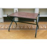 A 20th century Neo-Classical style X frame wrought iron coffee table with rouge marble top. 71cm