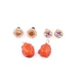 Three pairs of Victorian and later earrings, comprising two pairs of similar cluster earrings,
