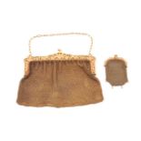 A French gold mesh evening bag and a 9ct gold small mesh purse, the French mesh evening bag with a