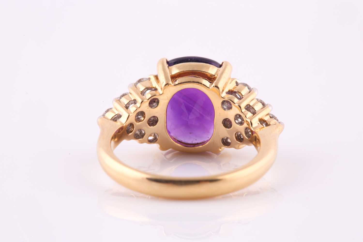 An amethyst and diamond ring, the faceted cushion shape amethyst with six round brilliant cut - Image 3 of 4