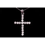 A diamond set cross and chain, set with round brilliant cut diamonds with an estimated weight of 1.