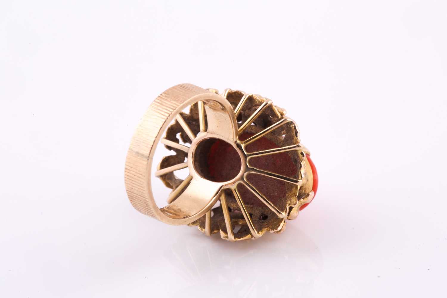 A 1970’s Continental gold and coral cabochon ring, the oval cabochon approximately 21.5mm x 13mm, - Image 4 of 4