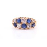An 18ct gold Victorian sapphire and diamond half hoop ring, consisting of a double row of
