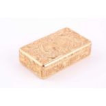 A Victorian18 carat yellow gold rectangular snuff box, all over foliate scroll decoration, with a