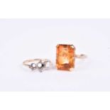 A 9ct yellow gold and citrine dress ring, set with a large rectangular-cut citrine, approximately 17