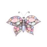 An Iradj Moini costume jewellery butterfly brooch, set with rose quartz, crystals, synthetic