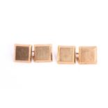 A pair of square cushion-shaped 14ct gold cufflinks, with unengraved panels and oval links,