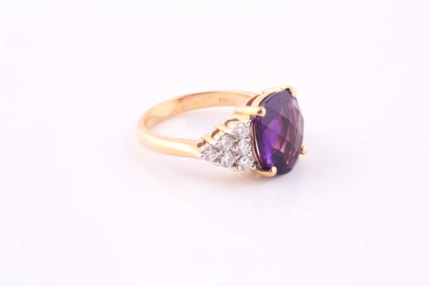 An amethyst and diamond ring, the faceted cushion shape amethyst with six round brilliant cut - Image 2 of 4