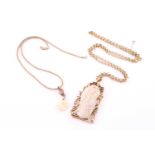 Two opal pendant necklaces, the 9ct yellow gold trace-link chain, stamped with UK hallmark,