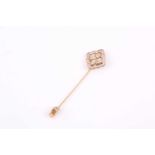 A diamond Jabot pin, the lozenge shape panel grain set with round brilliant cut diamonds, to a