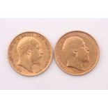 Two Edward VII half sovereigns, dated 1907 and 1909.