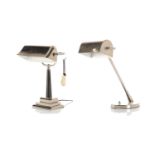 A pair of vintage style chromium-plated and ebonized "Banker's" style desk lamps. 40 cm high x 26 cm
