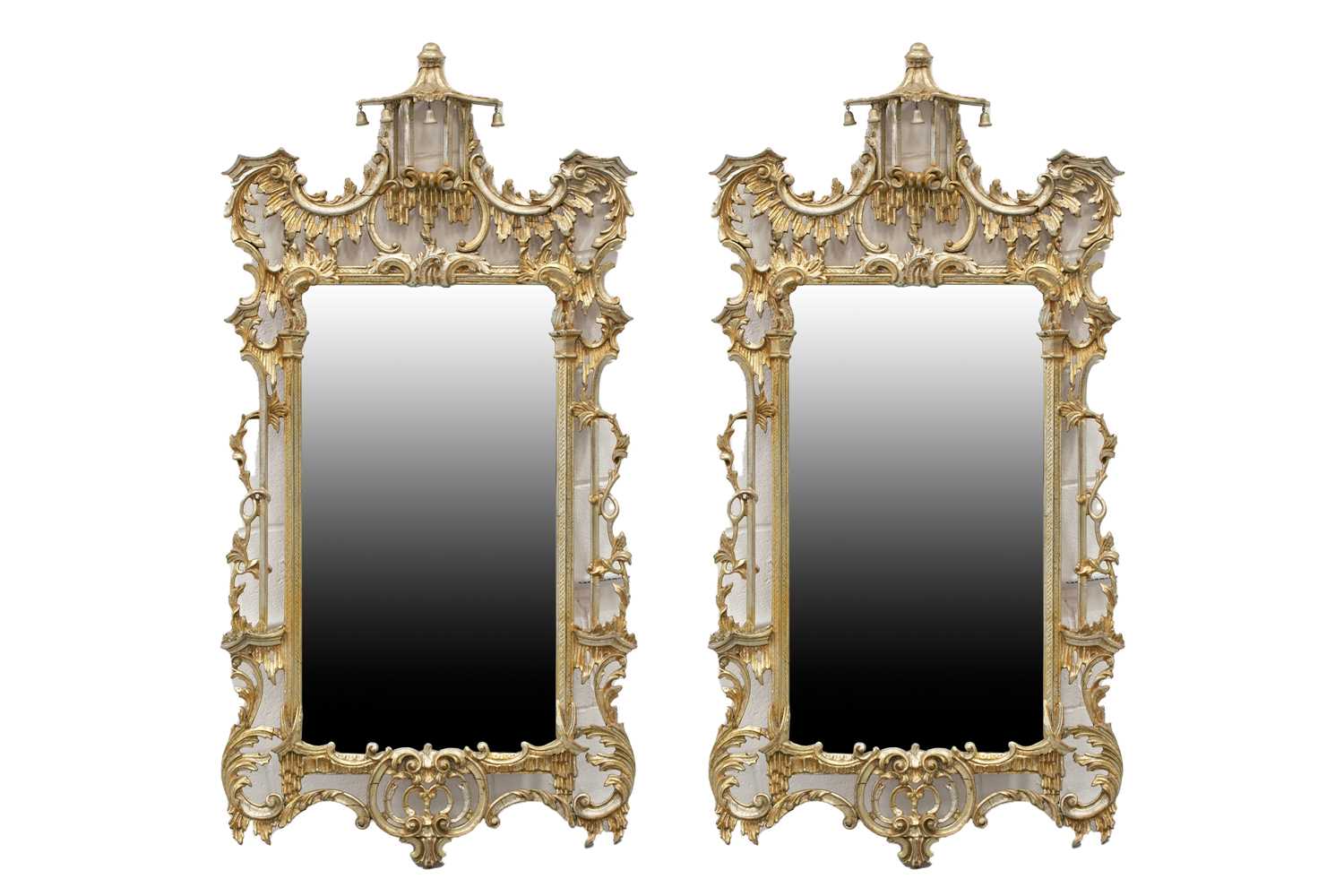 A pair of 'Chinese Chippendale' style carved, pierced wood and gilt gesso wall mirrors, 20th