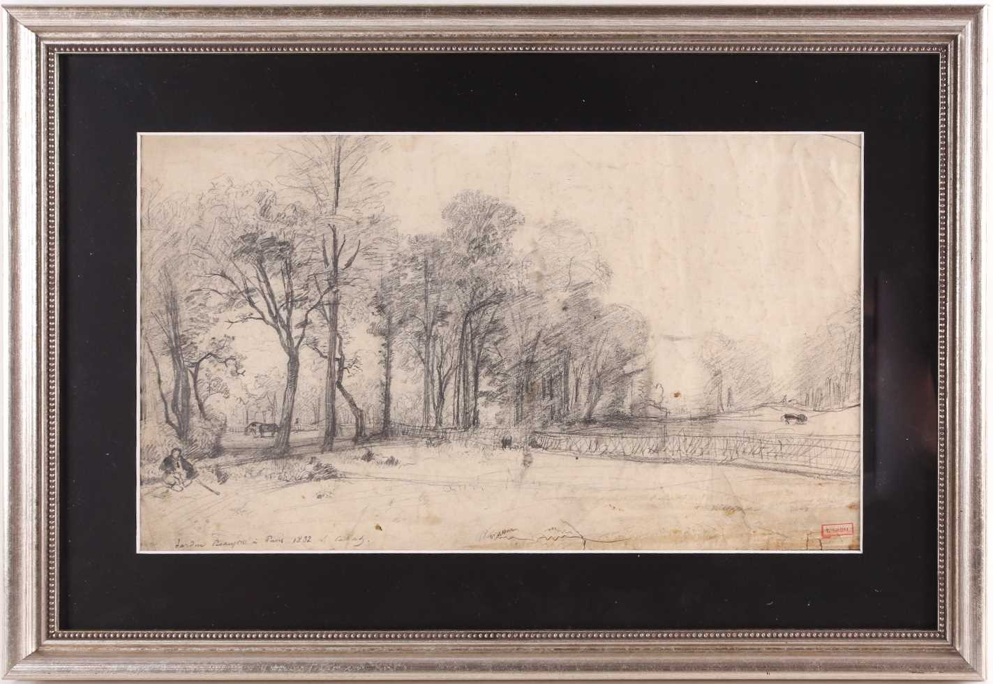 Nicholas-Louis Cabat (1812-1893) French, a preparatory pencil sketch on paper, for 'Le Jardin