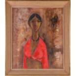 B Prabha (1933-2001) Indian, half-length portrait of a woman, oil on canvas, signed and dated