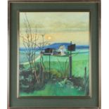 Richard Slater (b.1927), a farm in a landscape, oil on board, signed to lower right corner, 59 cms