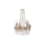 A French early cut crystal and ormolu twelve branch hanging electrolier, the first quarter of the