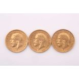 Three George V half sovereigns, dated 1911, 1912 and 1913.Qty: 3