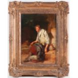 John Ritchie (1828-1905), 'The Sleeping Livery Man', oil on panel, monogrammed to lower right