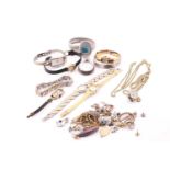 A mixed lot of jewellery consisting of chains and earrings of base metal and mixed watches including