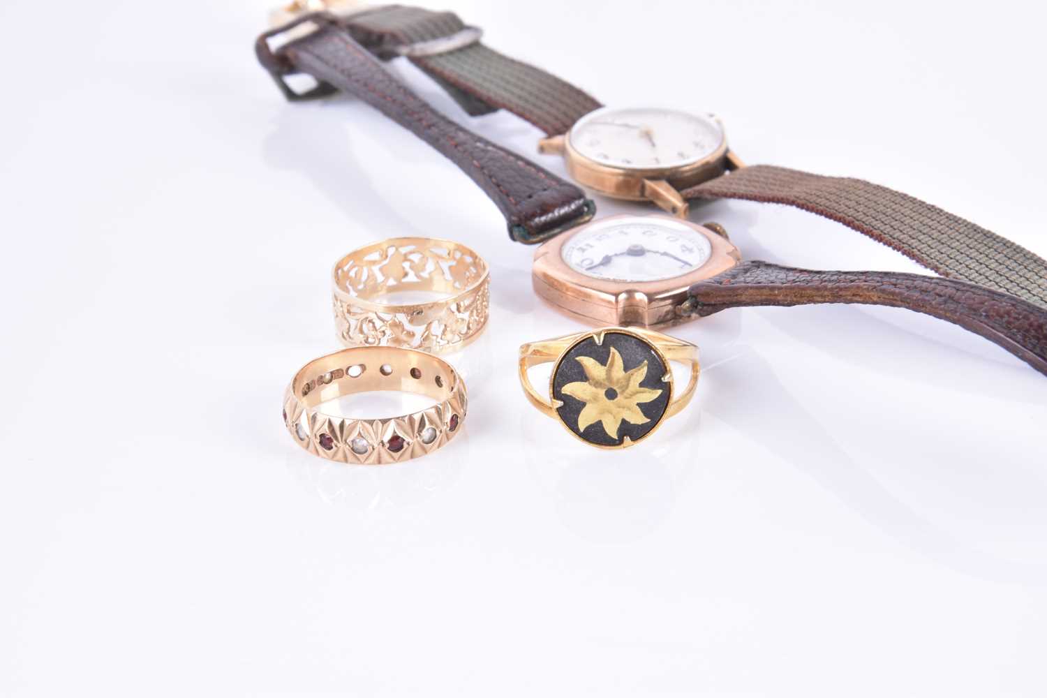 A ladies rose gold cocktail wristwatch on brown leather strap, together with a yellow metal ladies - Image 3 of 4