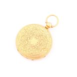 An 18ct yellow gold engraved double hunter case Cha Shepherd pocket watch with an elaborate gold