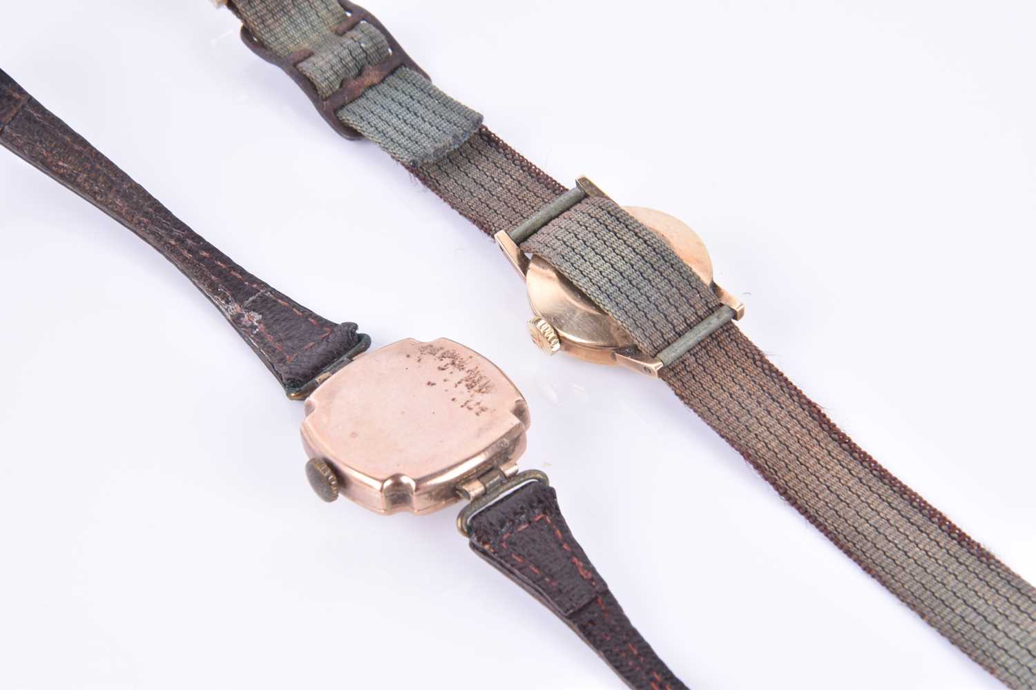 A ladies rose gold cocktail wristwatch on brown leather strap, together with a yellow metal ladies - Image 2 of 4