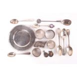A group of small mixed silver items, to include an enamel decorated napkin ring, a small