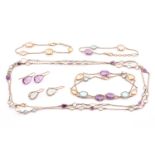 A suite of gold plated silver stamped 925 jewellery, consisting of two necklaces set with mixed-