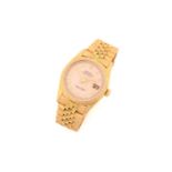 A Rolex Datejust 36mm automatic in18ct yellow gold, light pink dial with Roman numerals and baton