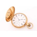 An 18ct yellow gold, full hunter pocket watch with a signed keyless movement 'W R Marsh October