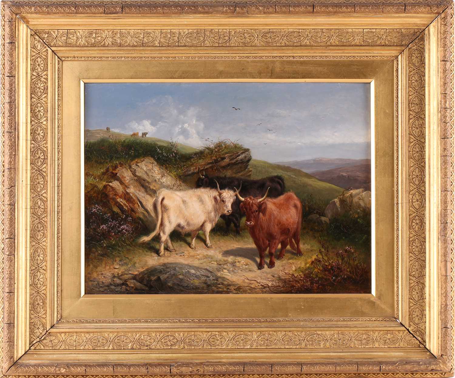 Aster Richard Chilton Corbould (c.1812-1882), Highland cattle in a landscape, oil on board, signed