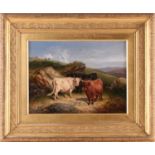 Aster Richard Chilton Corbould (c.1812-1882), Highland cattle in a landscape, oil on board, signed