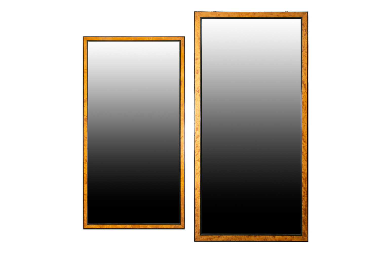 A late Victorian figured satinwood and ebonized rectangular wall mirror with moulded edge and one