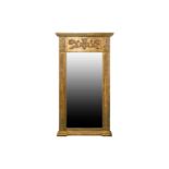 A Neo-Classical style carved wood and gilt gesso wall mirror, 20/21st century. With lyre decorated