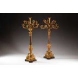 A pair of massive, carved wood and gilt gesso thirteen sconce candelabra, possibly French or Russian