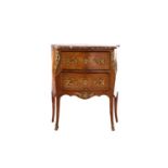 A small Louis XV style marble-topped rosewood and floral marquetry bombe commode, 19th/20th century.