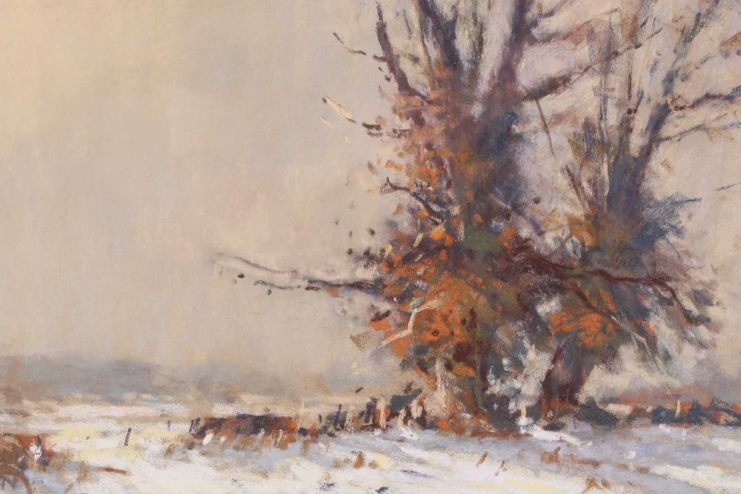 James Longueville (b.1942) British, 'Oaks in the Snow, Cheshire', pastel landscape, signed to - Image 2 of 4