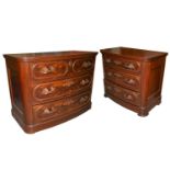 A late 19th century probably American, mahogany bowfront chest of three long drawers with carved