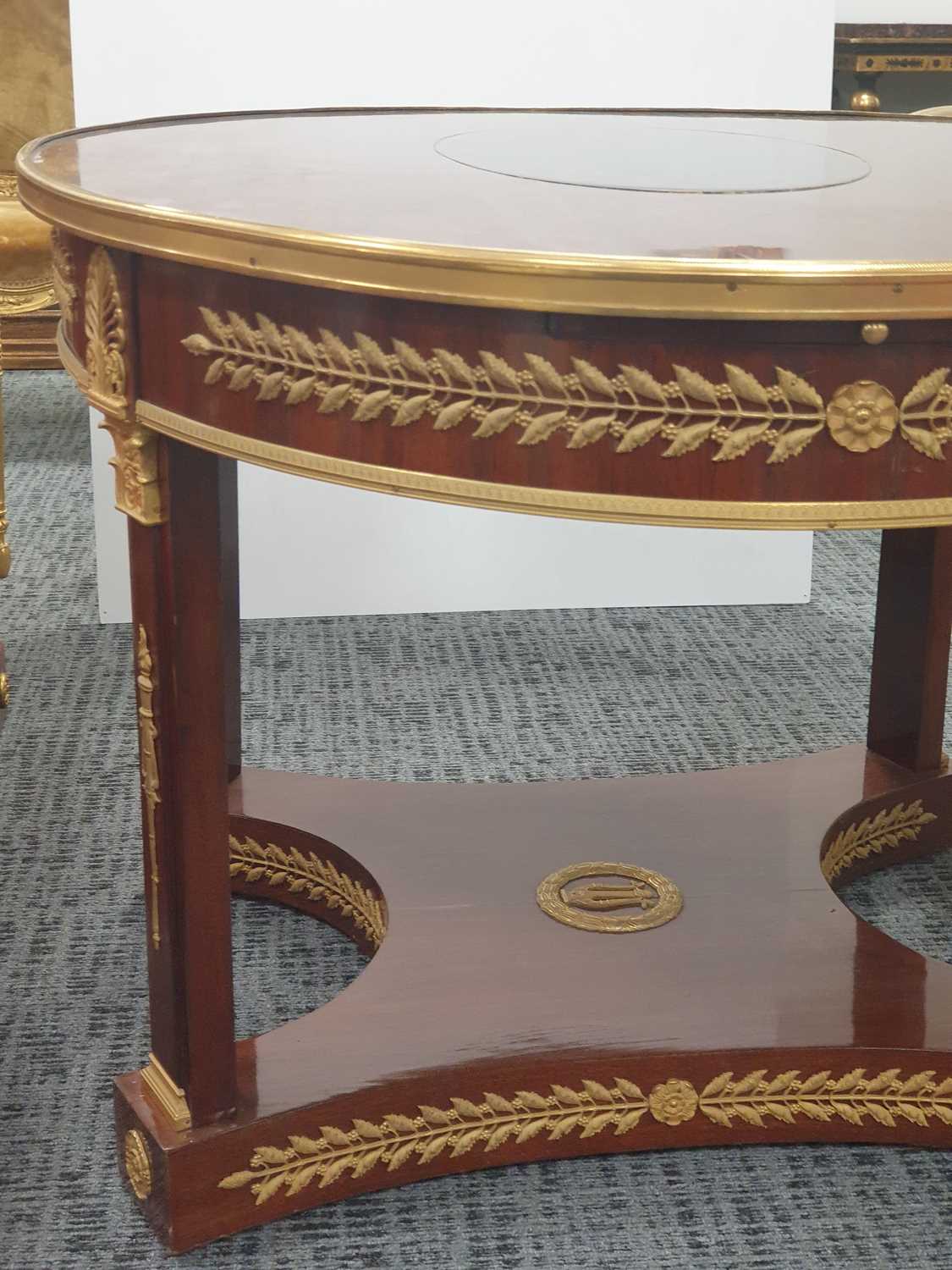 An Empire-style ormolu mounted mahogany oval center table, possibly Spanish first quarter of the - Image 6 of 9
