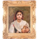 19th century Continental school, a portrait of a young woman, unsigned oil on canvas, 59 cm x 48.5